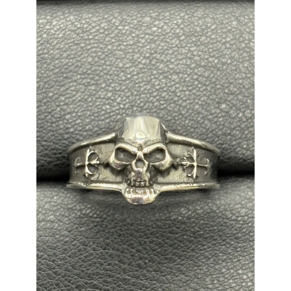 New Condition Sterling Silver Skull Crosses Ring 4.8 Grams Size 10 H17